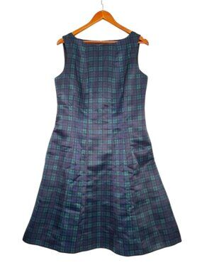NWT Brooks Brothers Blue Green Plaid Dress Size 12 Fit Flare Sleeveless Midi NEW